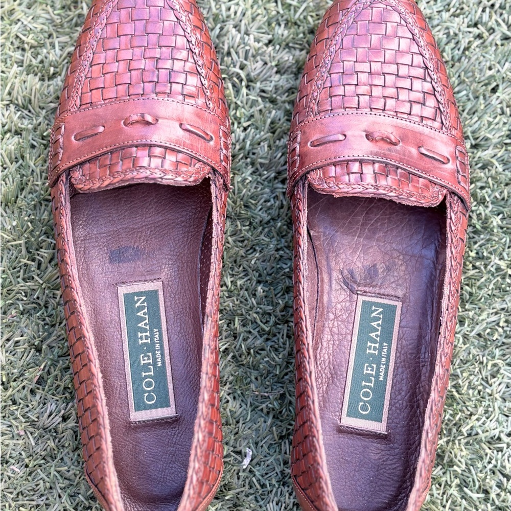 Cole Haan Tan Woven Leather Loafers - Picture 2 of 9